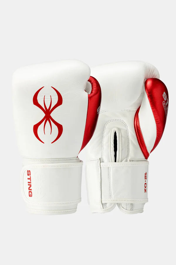 Sting Evolution Pro Boxing Gloves White & Metallic Red Image 1