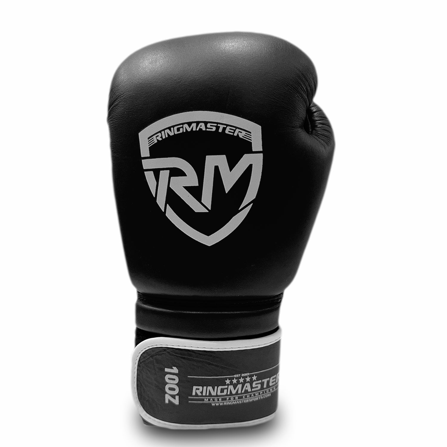 Front view RingMaster Sports Boxing Gloves Champion Series IBA Styled Genuine Leather Black