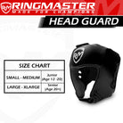 Size chart Ringmaster Head guard Boxing, Best boxing head guard, boxing head guard uk, MMA head guard, boxing headgear, Martial Arts head guard, boxing head guard open face, Boxing head guard for sale, face guard boxing, Black Head guard Boxing, RingMaster Sports Open Face Boxing HeadGuard Synthetic Leather Black image 3