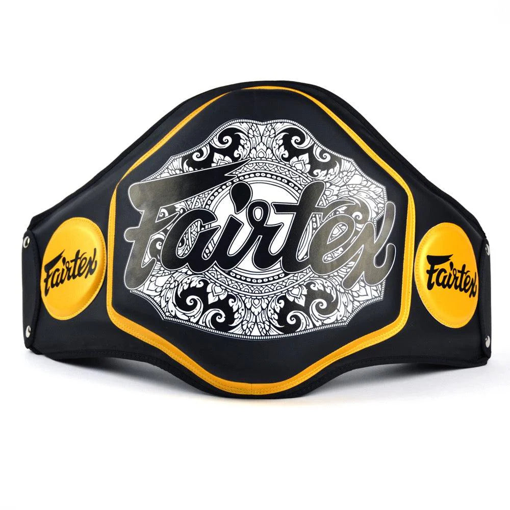 Fairtex BPV3 Black-Black & Gold Microfiber Belly Pad Black Gold Image 1