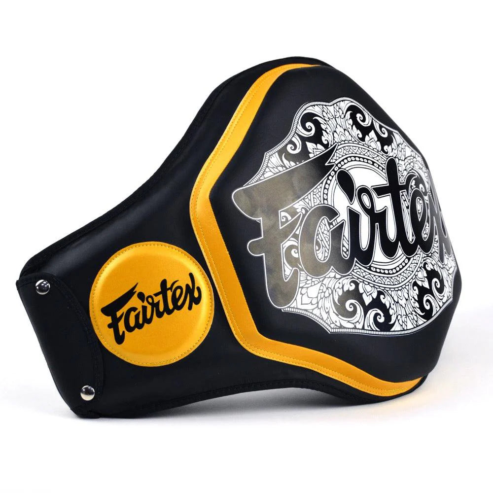 Fairtex BPV3 Black-Black & Gold Microfiber Belly Pad Black Gold Image 2